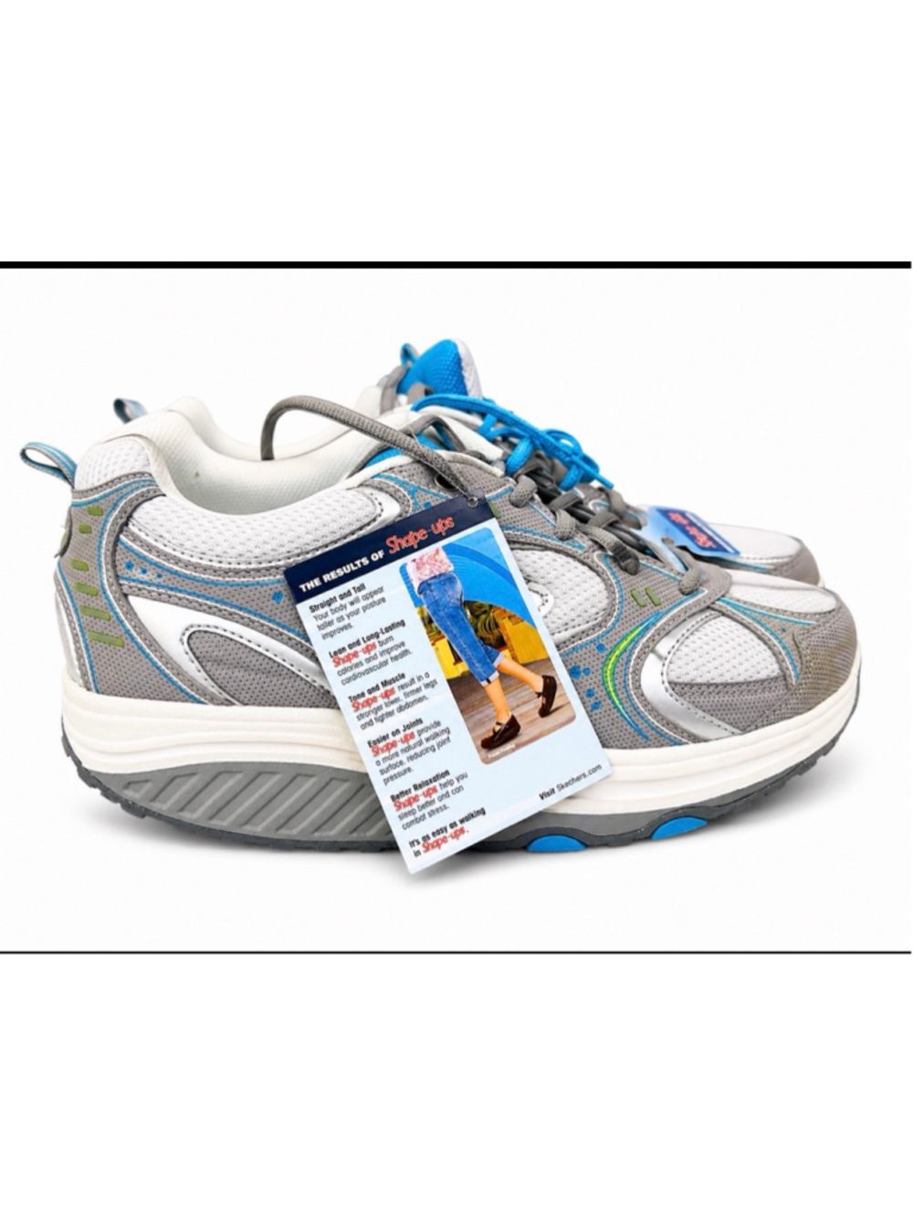 Skechers Shape-Ups Gray Blue Green Toning Walking Sneakers Women’s 9.5 NWT